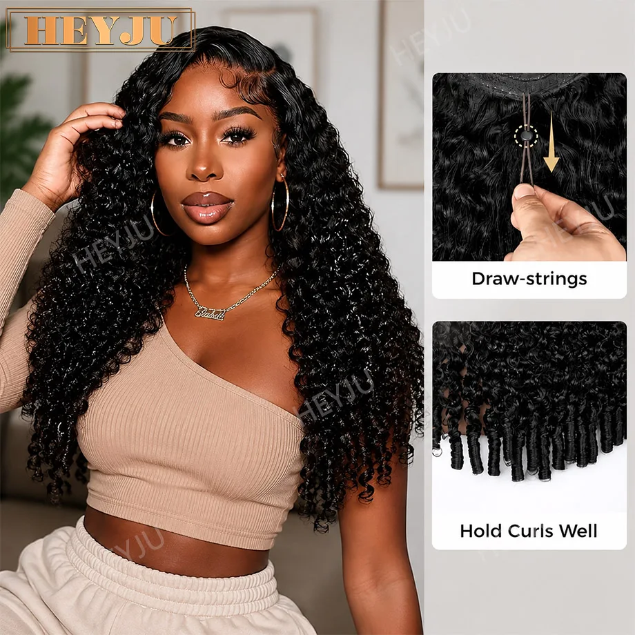 Burmese Curly 30 32 Inch Human Hair Half Wig Brazilian Glueless Wigs With Drawstring Ready To Wear Curly Half Wigs For Woman