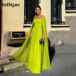 SoDigne Green Long Formal Dresses Draped Sleeves Strapless Evening Gowns Special occasion Dress Arabic Women Party Gown 2024