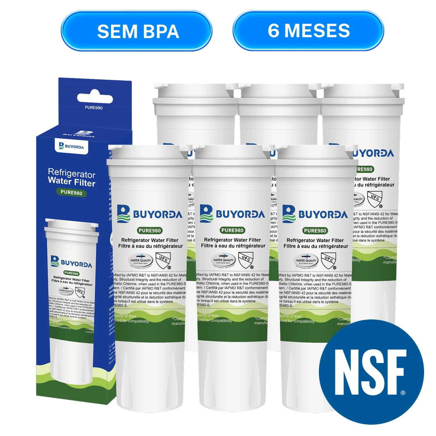 Cartucho Filtro De Agua Para Geladeira Fisher Paykel 836848 836860 RWF1080 Compativel - Substituicao for Amana for Maytag WF296 EFF-6017A Carbon Block 6 Pack