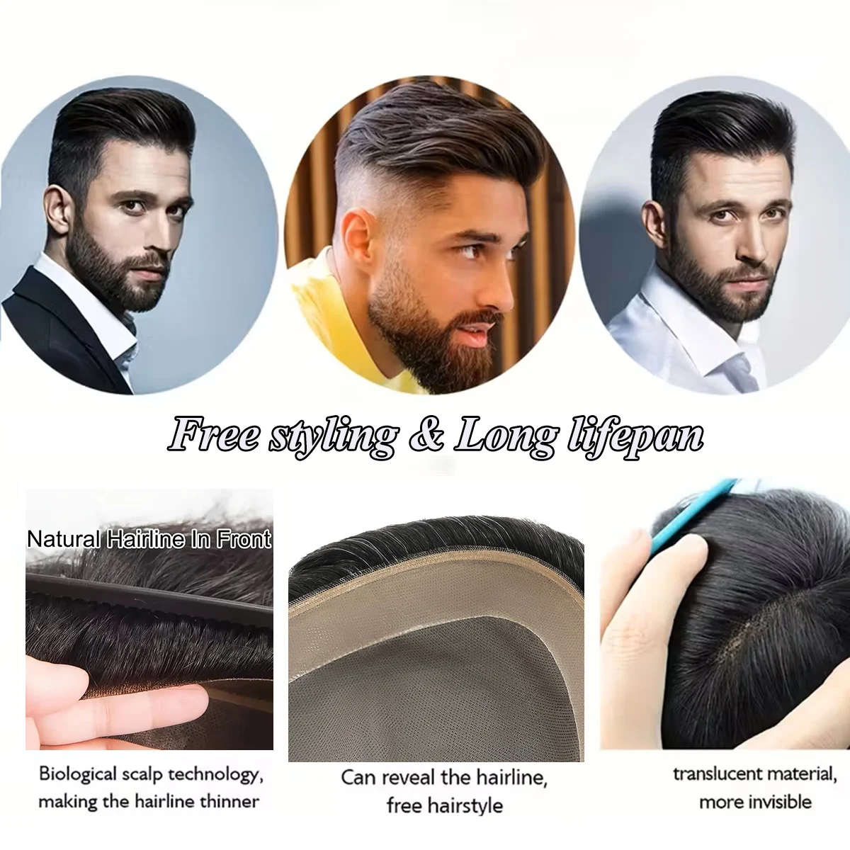 Men's Ultra Durable Hair Replacement System, Realistic Wig