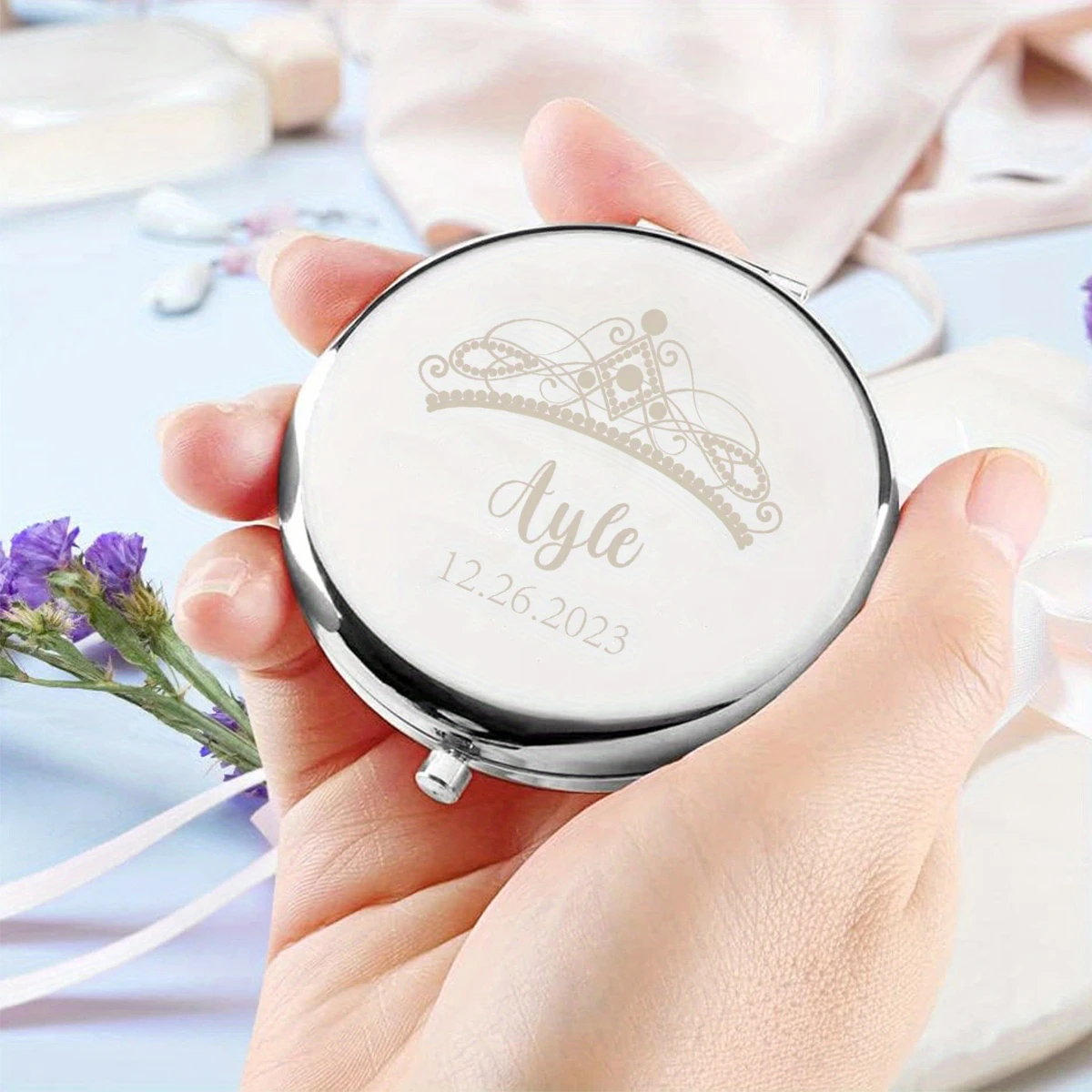 Custom Name Reflective Crown Folding Pocket Mirror, Memorable Keepsake Gift for Sister, Graduation, Parties & Birthdays