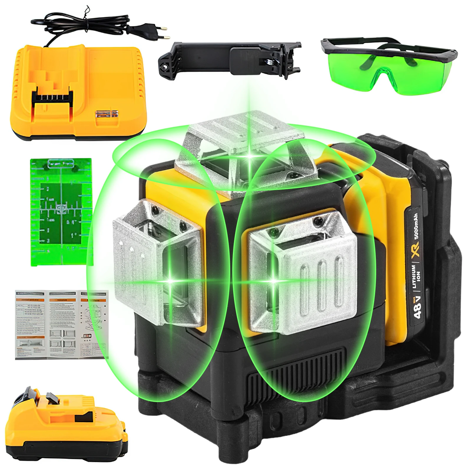 3D 360 Degree Vertical 12 Lines Laser Level Horizontal Green Light Level Meter Set Outdoor Surveying Tools For 12V Lithium Batte