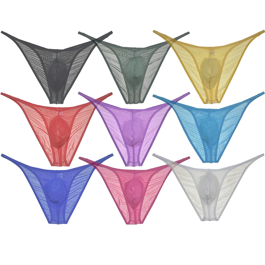 Mens Sheer Mesh Bikini Briefs Cheeky Jockstrap Ultathin Thongs Comfortable See-Through Hipster Briefs Soft Stretchy Underwear