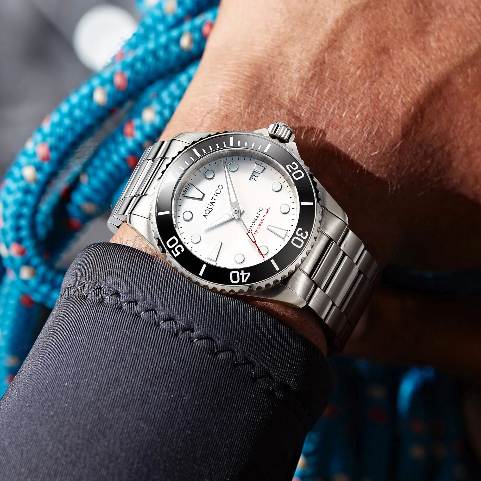 Ocean Star Divers Watch White Dial Black Bezel