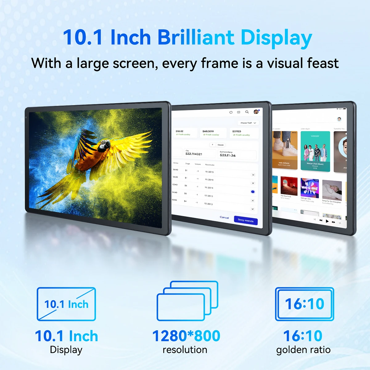 แท็บเล็ต AEEZO ขนาด 10 นิ้ว รุ่นล่าสุด ระบบปฏิบัติการ Android 15 ชิปประมวลผล Octa Core หน่วยความจำ 24GB+128GB/รองรับการเพิ่มความจุ 1TB หน้าจอสัมผัส IPS HD ความละเอียด 1280x800 รองรับ Widevine L1 และ Google Play