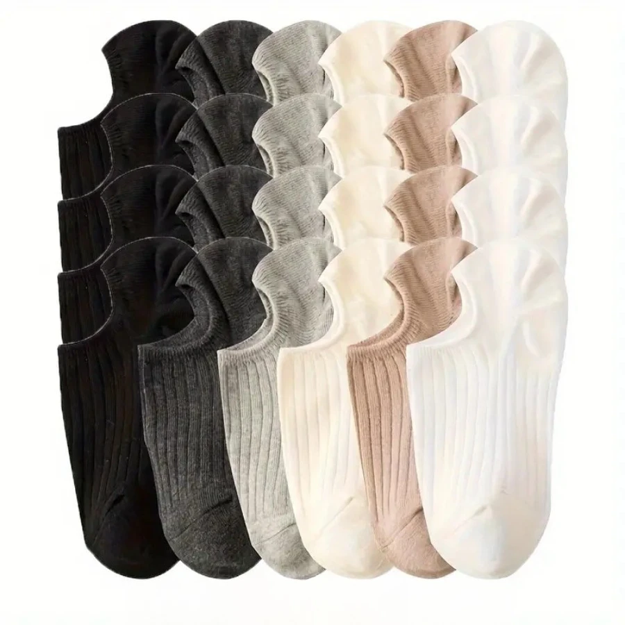 

24 Pairs of Mixed Color Invisible Solid Color Boat Socks, Neutral Tone, Suitable for Fitness, Daily and Formal Occasions, Soft