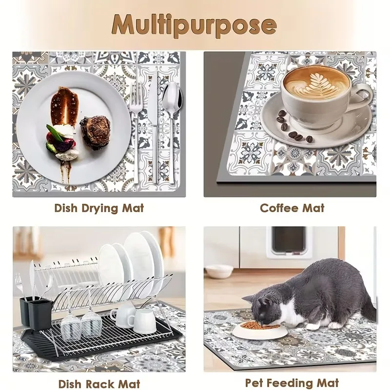 

Kitchen Countertop Mat Vintage Tile Pattern Oil Proof Water Resistant Pad For Coffee Bar Dining Table Non Slip Durable Surface Protector Multi Use Home Kitchen Accessory Daily Meal Prep Tool