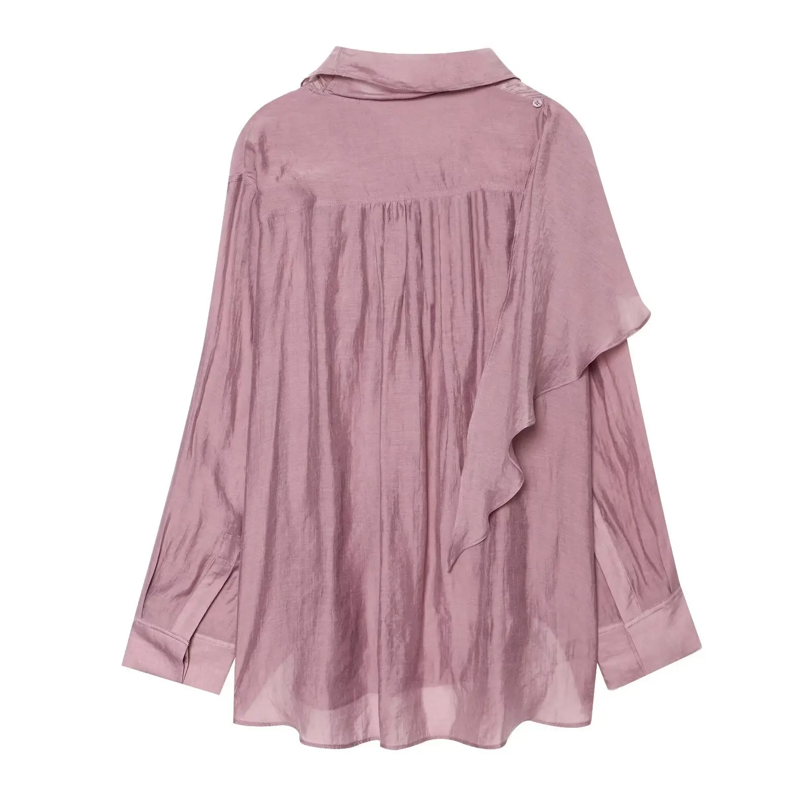 Elegant Scarf Neck Pink Blouse Women Luxury Glossy Chiffon Shirt Long Sleeve Drape Cowl Neck Blouses Vintage Tops Office Lady