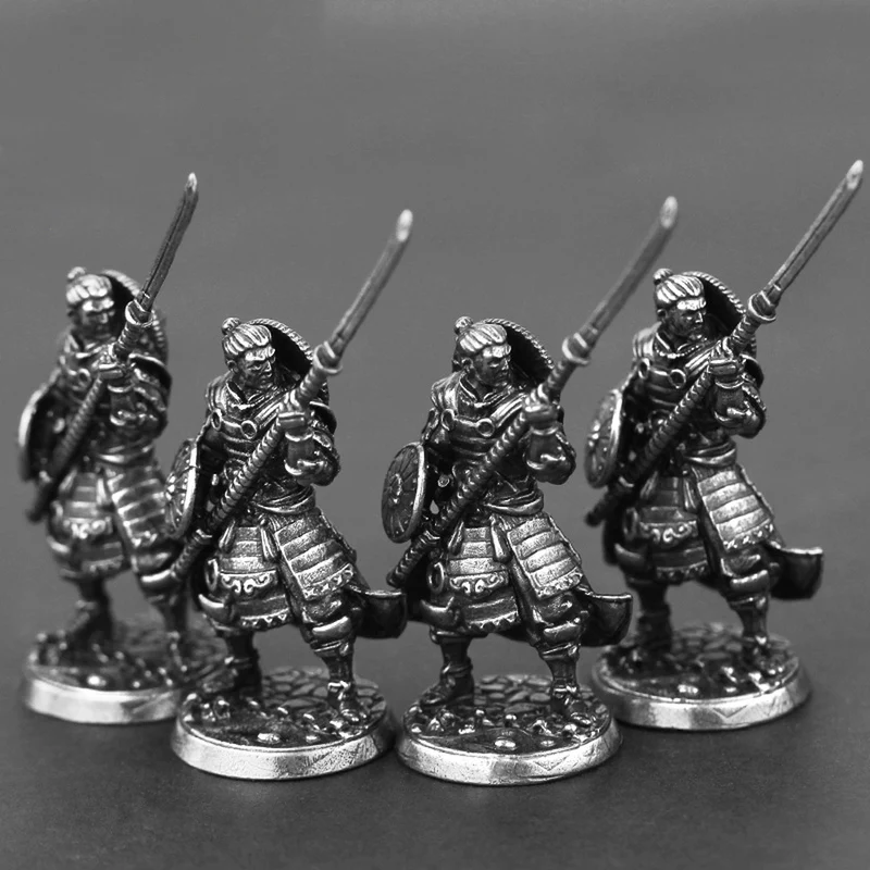 White Copper Japanese Shogunate Samurai Figurines Miniatures Vintage Metal Soldiers Model Statue Desktop Toy Ornament Decoration