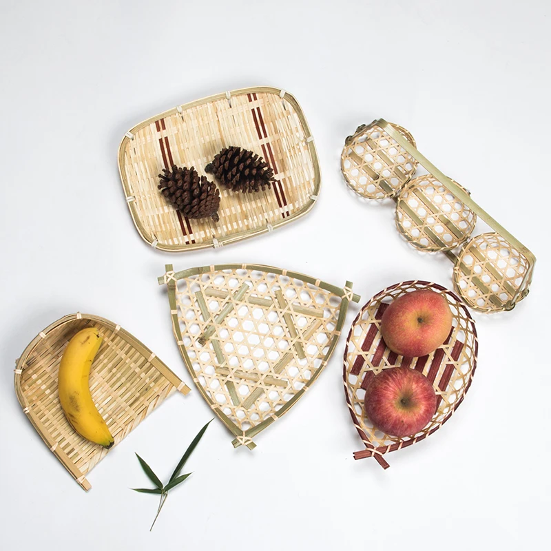 

1 PC Bamboo Basket Sieve Handmade Multi Use Storage Weaving Fruit Snack Tray Household Craft