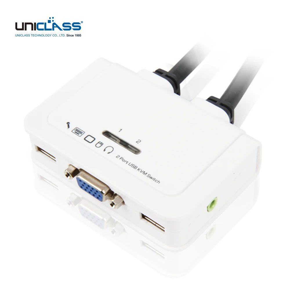 UNICLASS 2:1 VGA KVM switch, FHD 60Hz, cable integrated, support short keys, UNI-UATA2