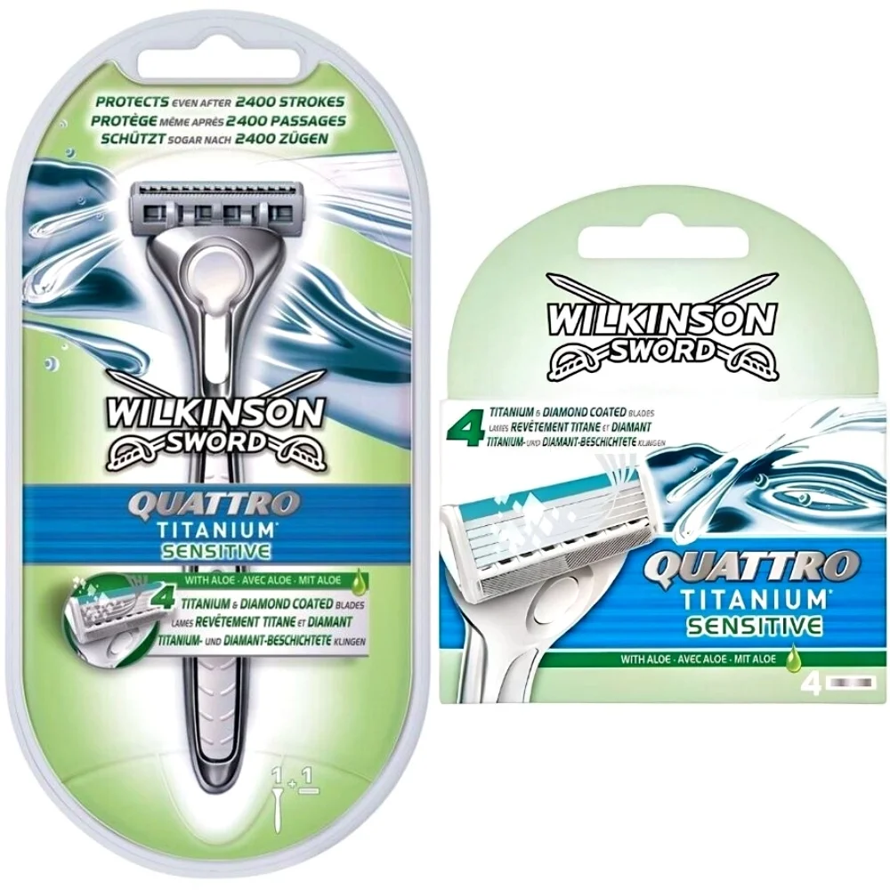 

Wilkinson Sword Quattro Titanium Sensitive Razor with 1 Blade + 4 Refill Blades