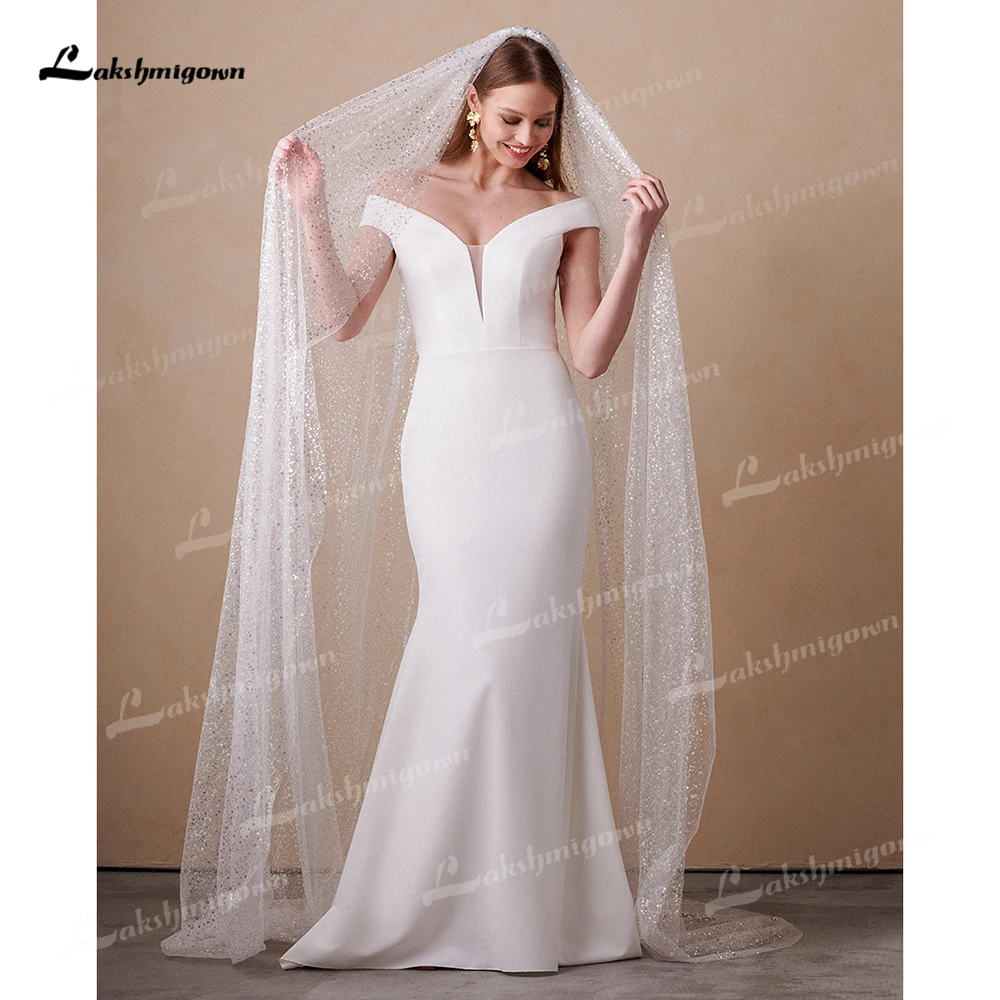 Lakshmigown Simple Mermaid Soft Satin Off The Shoulder Button abito da sposa Robe Crepe Bridal receection Wedding Party Gown 2025