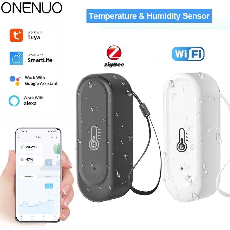 IP65 Tuya Zigbee/WiFi Waterproof Temperature Humidity Sensors Smart Home Outdoor/ Indoor Sensor Support Alexa Googe Assistant view 2