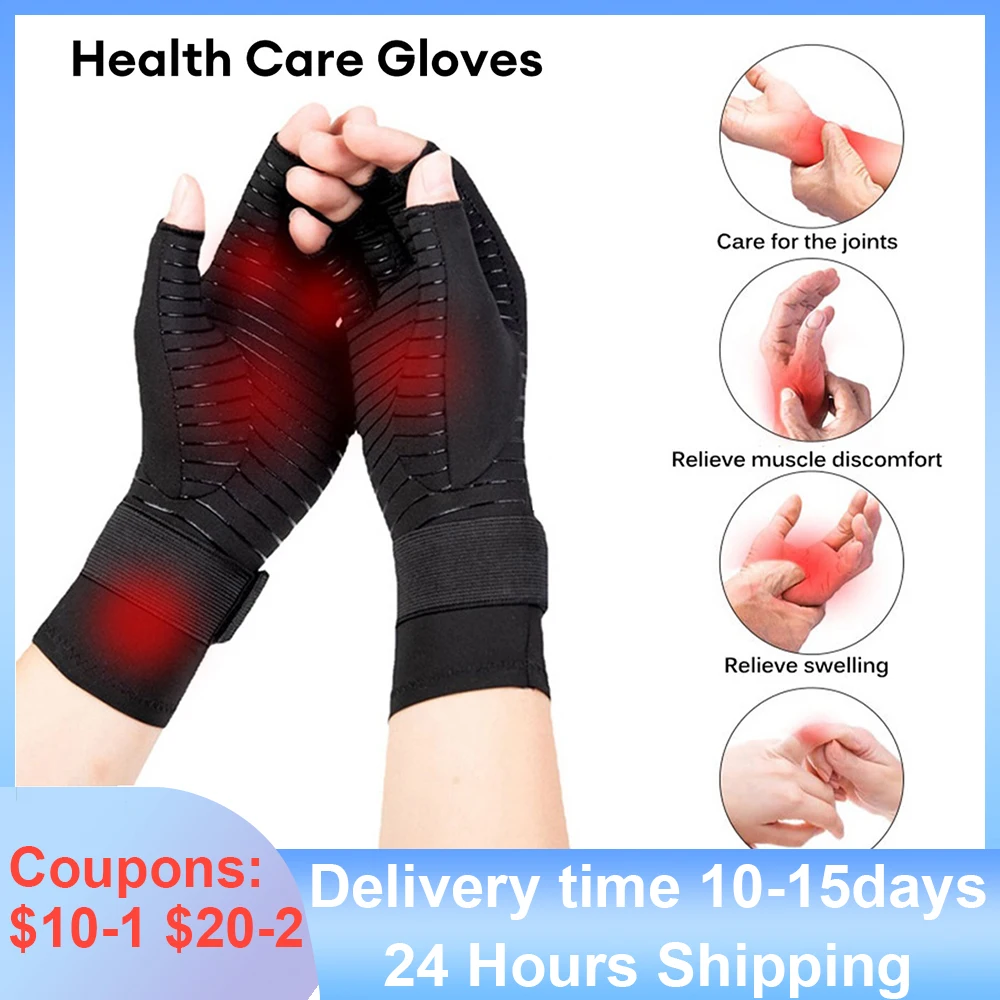 1 Pair Compression Arthritis Gloves With Strap Carpal Tunnel Joint Pain Relief Compression Gloves Wrist Support Pressure Gloves