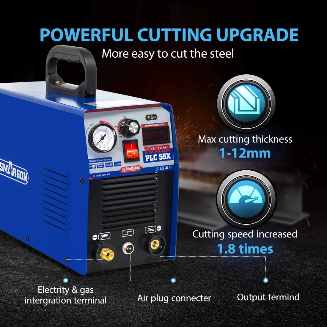 IGBT Plasma Cutting Machine 220V or 110/220V+/-15% DC 55Amp Inverter Air Plasma Cutter Cut Thickness 14mm Clean Cut