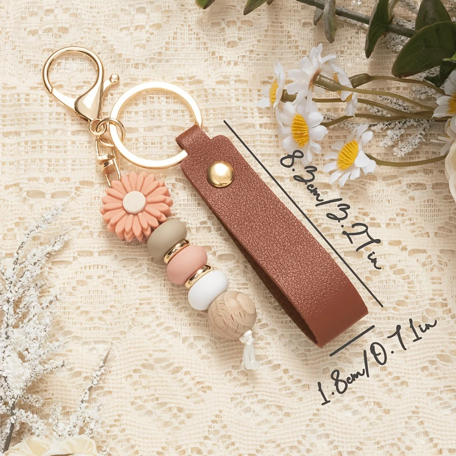 Custom Daisy Beaded Name Keychain Handmade Bag Pendant Gift for Her Teacher Bridesmaid Mother's Day Birthday