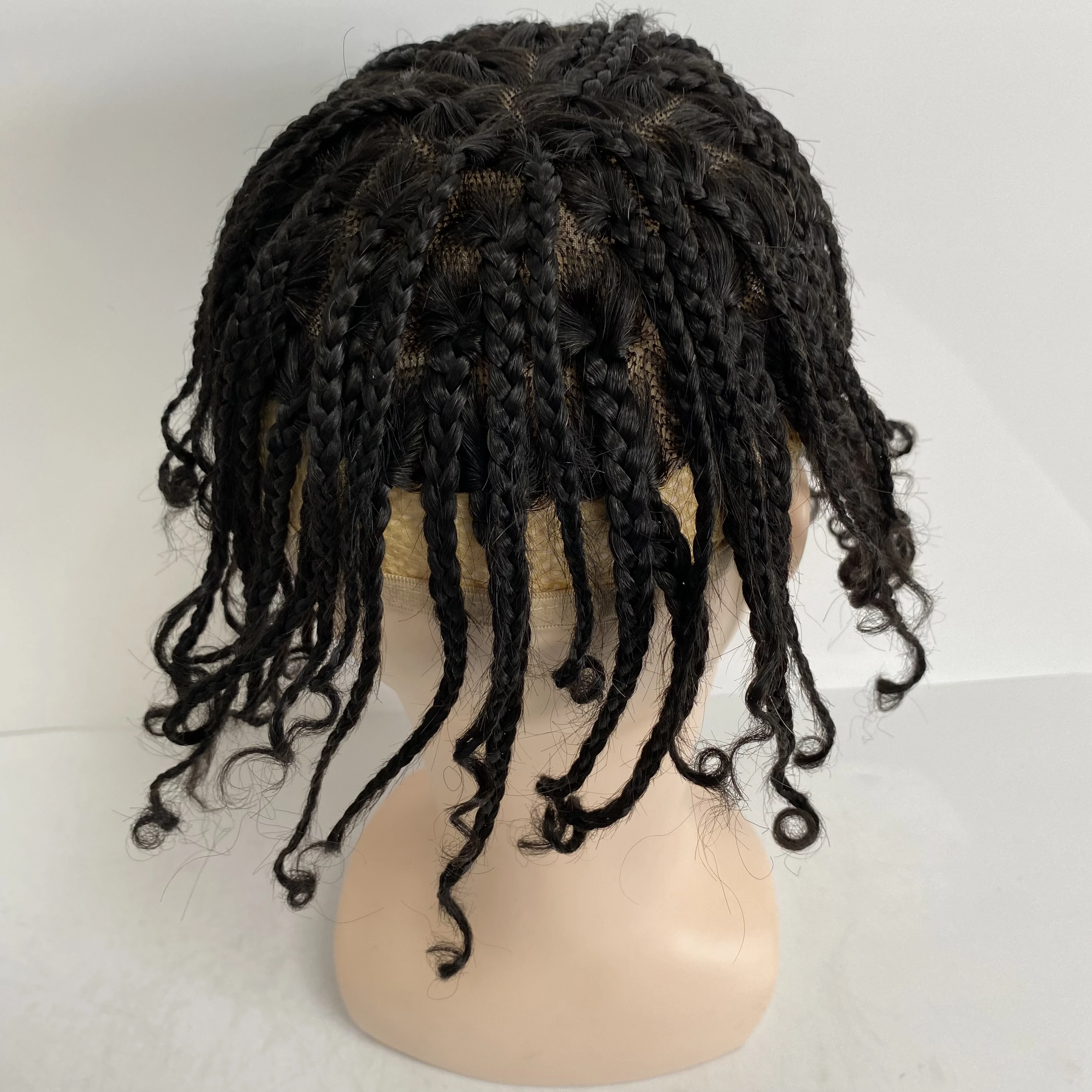 Reemplazo de cabello humano virgen brasileño, tupé de 8x10 trenzas, unidad de encaje Mono para hombres negros