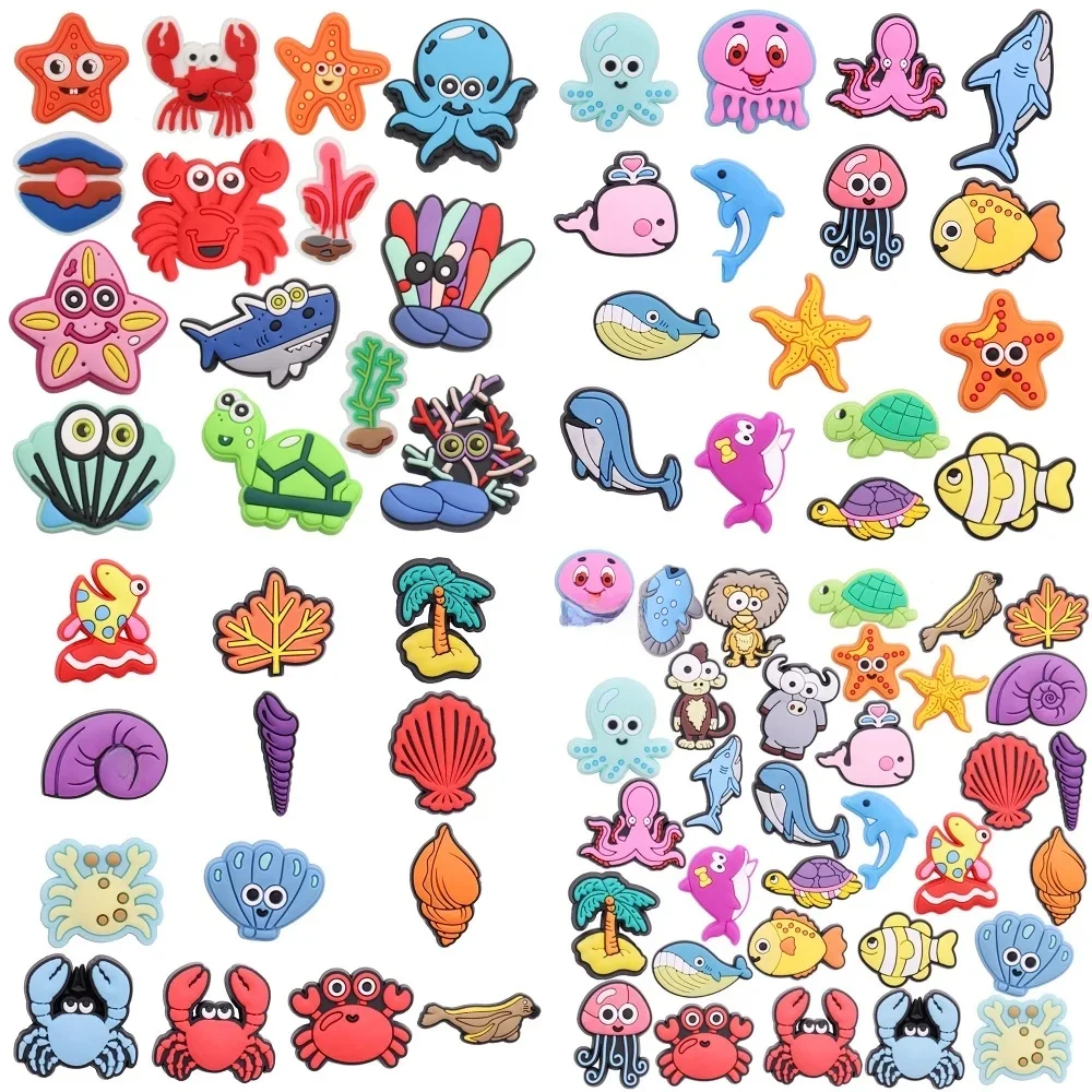 Breloques de chaussures en PVC de dessin animé, accessoires de chaussures de jardin, cadeau de vacances, poisson de haute mer, crabe, étoile de mer, poulpe, seAbropérer ed, requin, 13-33 pièces