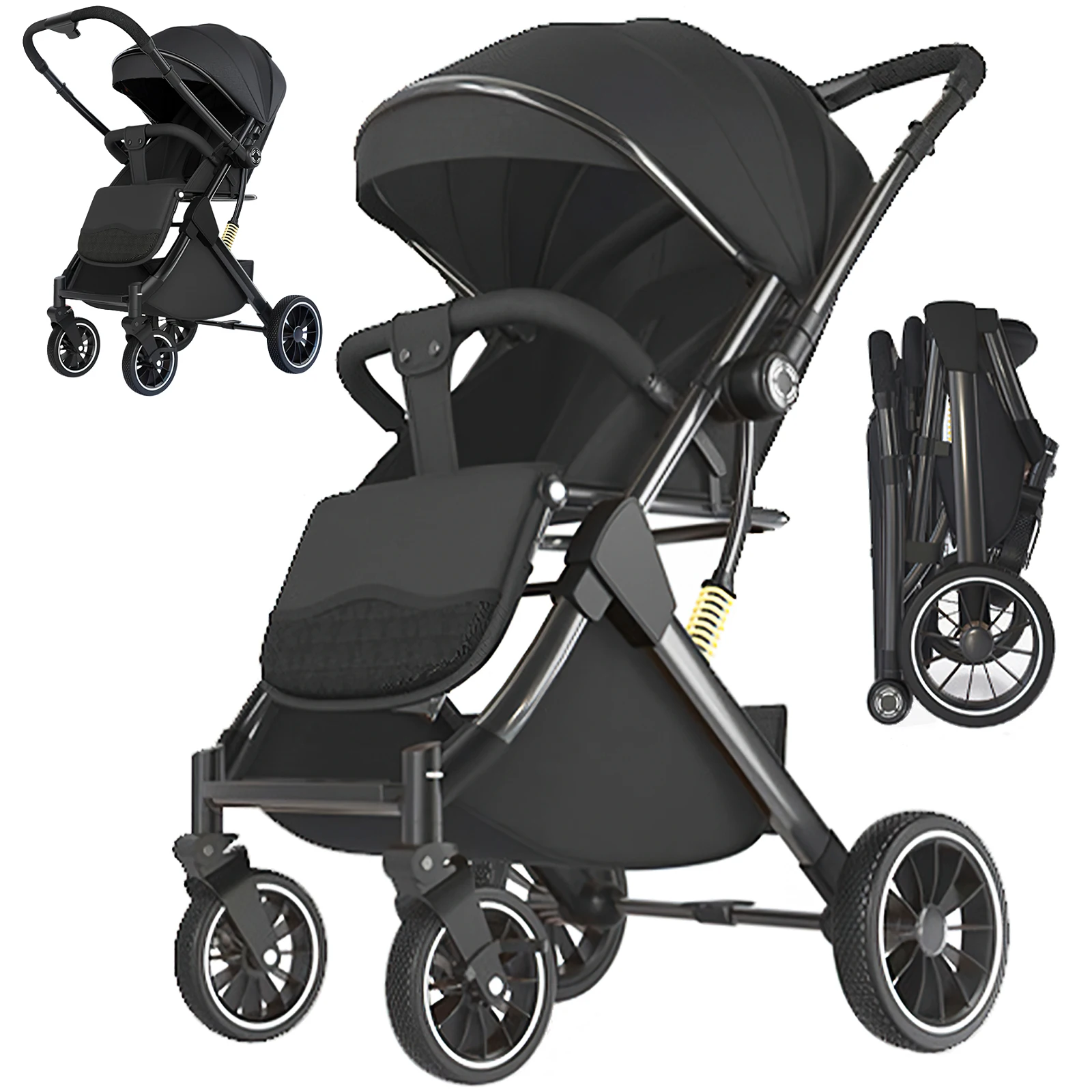 2024 New Arrival High View Baby Stroller Portable Travel Stroller One-click Lightweight Folding Shock-absorbing Newborn Stroller