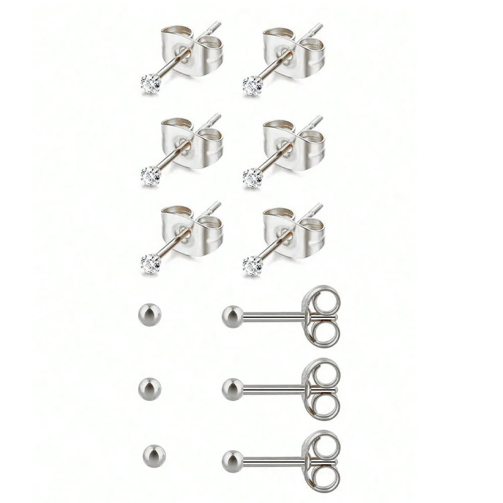 3/6 Paar runde Ohrstecker aus Edelstahl mit klarem Zirkonia für Damen, Mädchen, modisch, winzige Kugel, Knorpel, Tragus Daith, Piercing