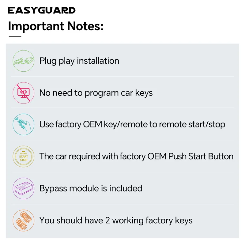 EASYGUARD Plug Play factory key remote starter for BMW 2015- New 5 Series G30/G31/G38, 2016- New 6GT G32, 2014-2021 G11/G12