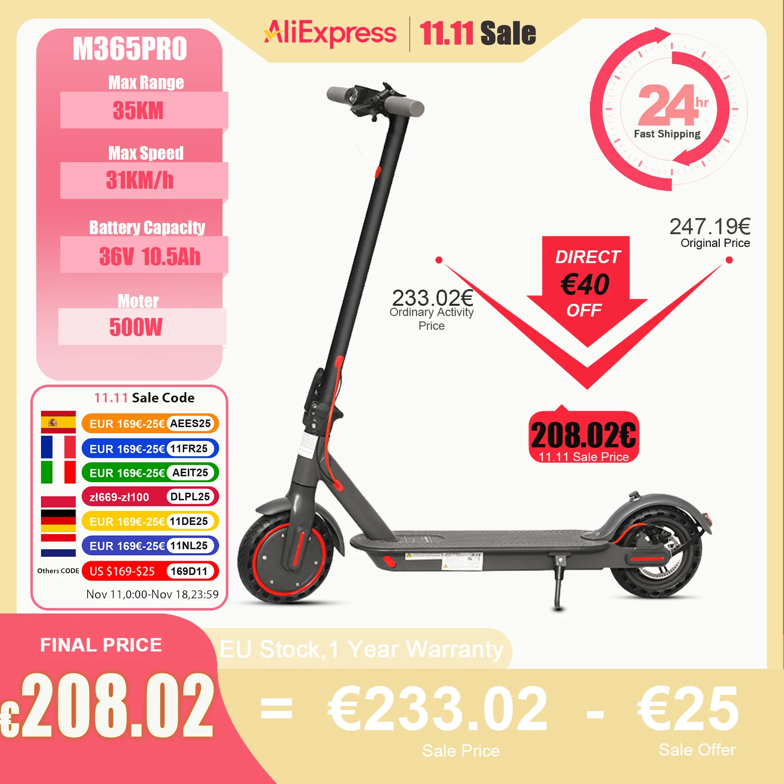 AOVOPRO M365PRO Adult Electric Scooter 36V 10.5Ah Large Capacity Battery 350W Long Range 35KM with APP Foldable Electric Scooter