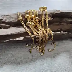 FUWO Wholesale High Quality Brass Chain Bracelet Accessories,Golden Filled  DIY Jewelry Fitting Adjustable Size 10 Pcs/Lot B008