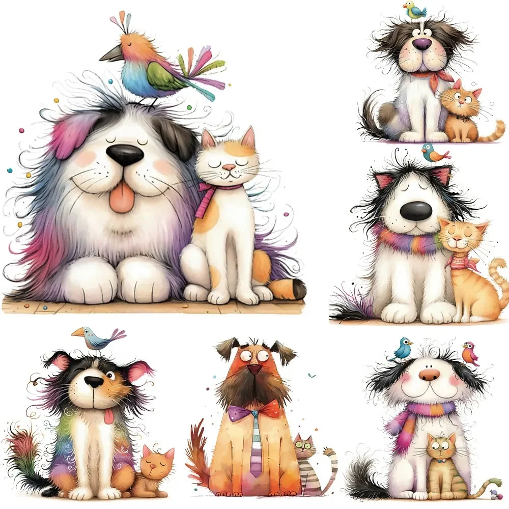 Patchs de transfert de chaleur originaux pour chat et chien, pour vêtements, bricolage, fer sur Patch, T-shirts, animaux, chat, autocollants thermiques en vinyle