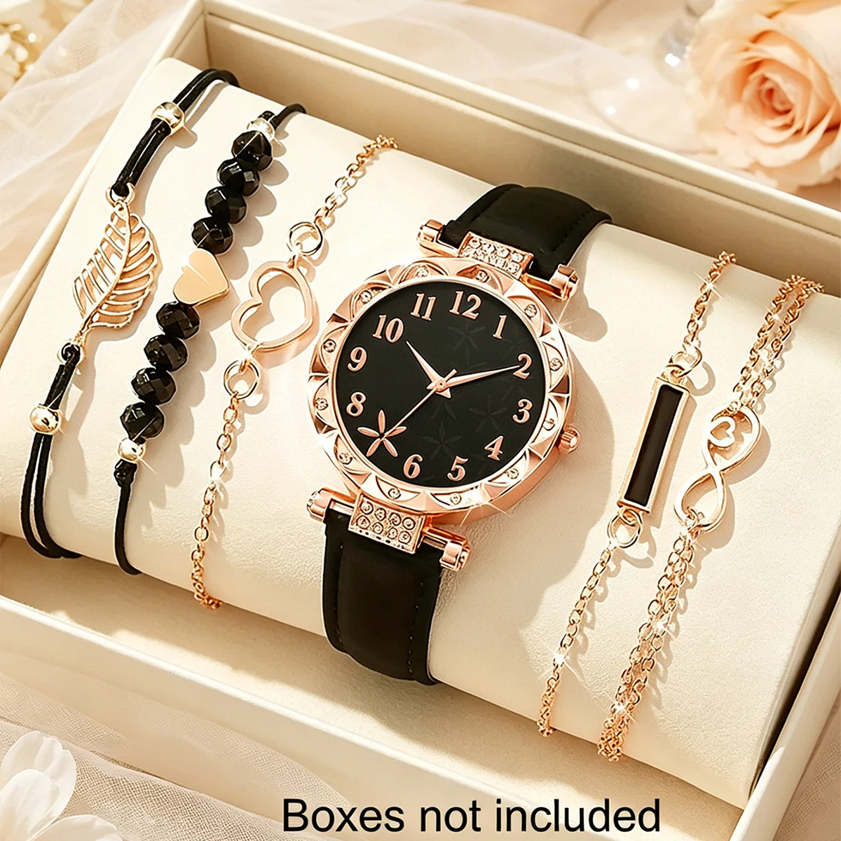 6-Piece Set, Women's Casual Fashion Quartz Watch with Bracelet Set, Suitable for Daily Casual Wear and Various Occasions, Stylish and Simple, Women's Watch Set.