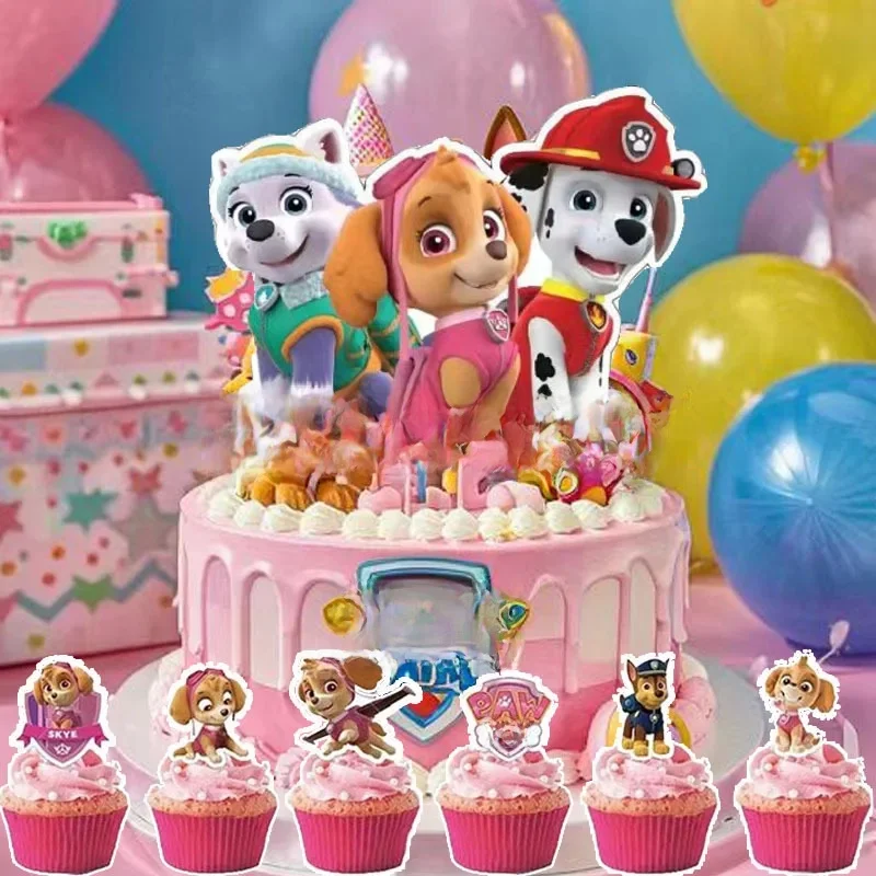 Décoration de gâteau au thème Paw Patrol rose, bannière, décorations de drapeau, choix de fête, fournitures d'événements, décorations de Cupcake