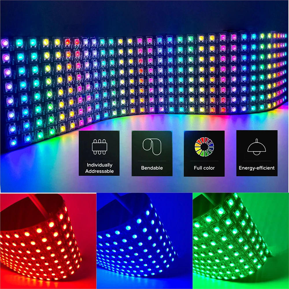 RGB LED Pixel Panel DC5V WS2812 Light WS2812B SMD5050 4X12 8x8 16x16 8x32 Digital Screen Individually Addressable LED Pixel DC5V