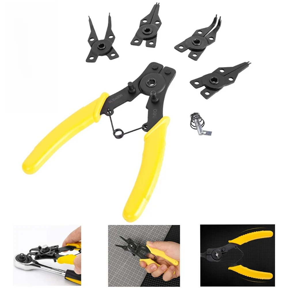 Deli 5 in 1 Circlip Pliers Set Snap Ring Pliers Nozzle Pliers Multi Crimping Tools Removable Plier Head Retaining Snapling Flyer