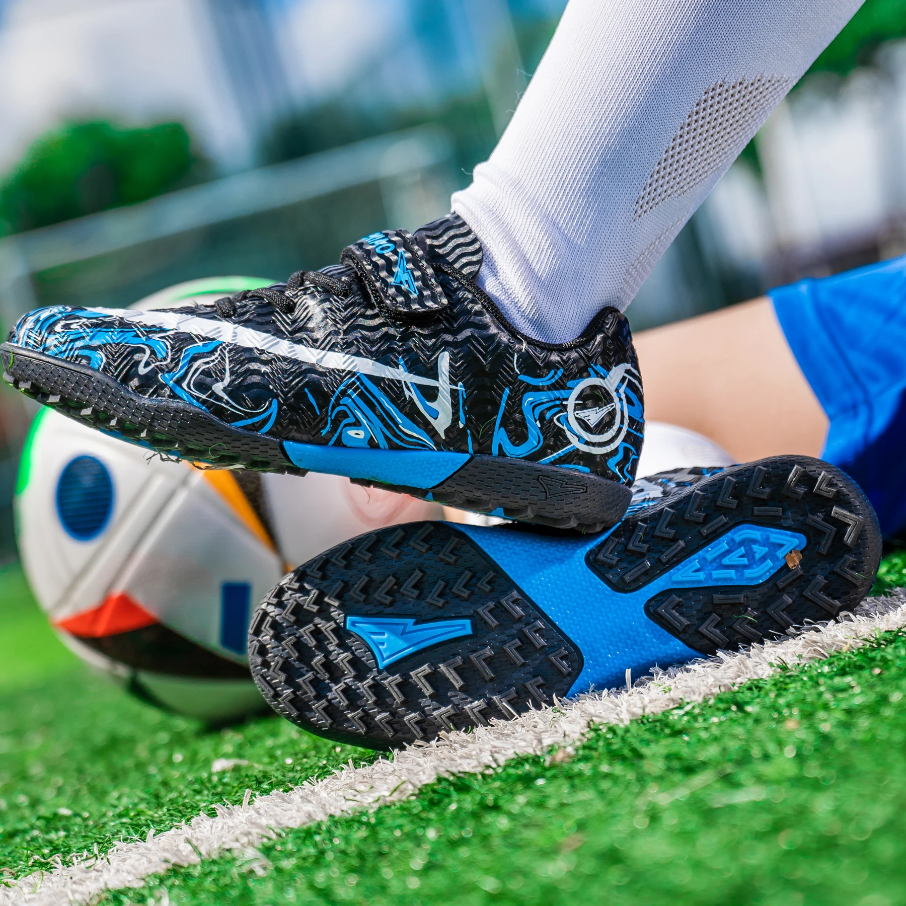 TF Soccer Shoes for Men Women Hook and Loop Football Boots Lightweight Non Slip Turf Training Shoes Comfortable Fit 3 Colors