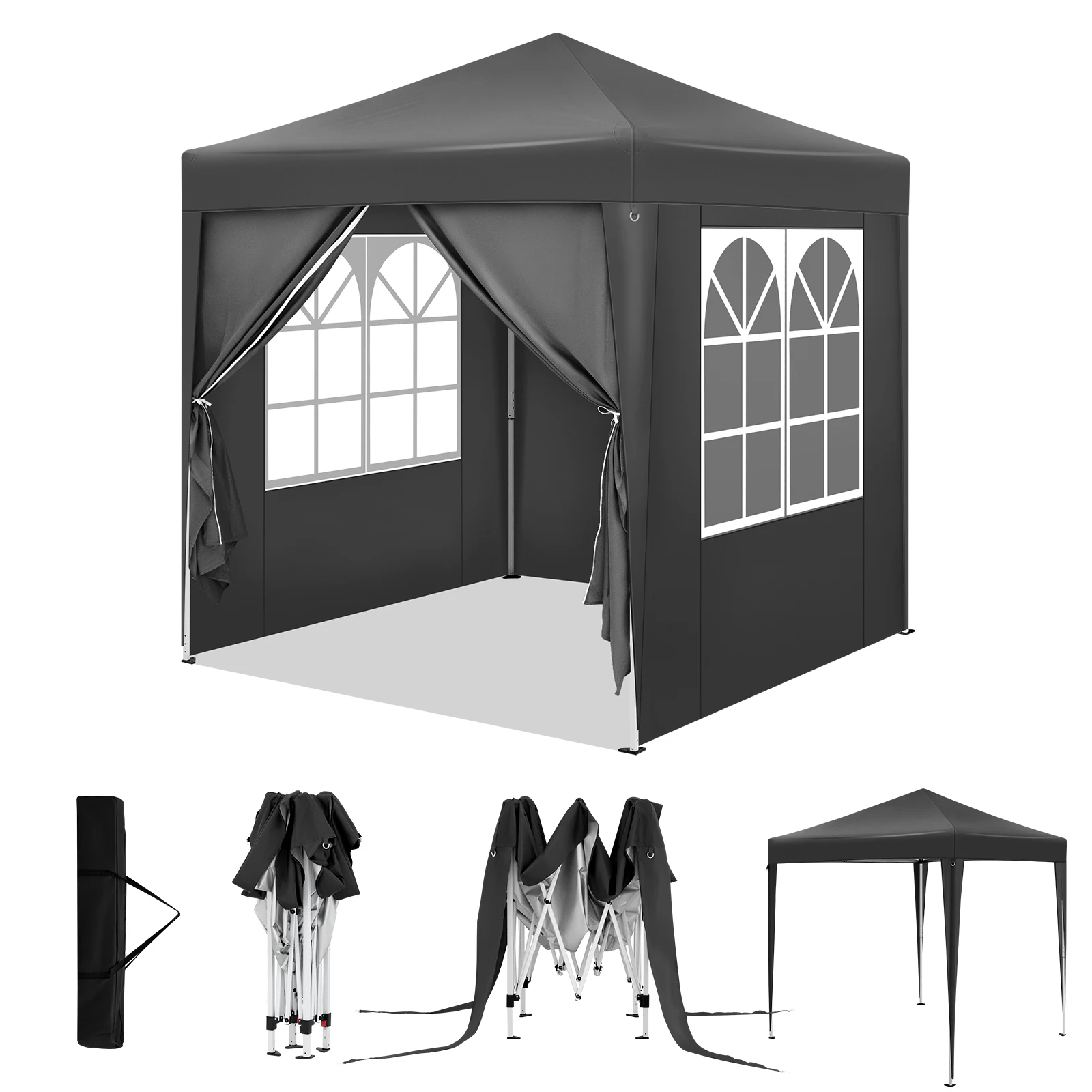 WOLTU Folding Garden Canopy Gazebo Pergola 2x2m with 4 Side Walls Adjustable Height Waterproof UV Protection with Carry Bag