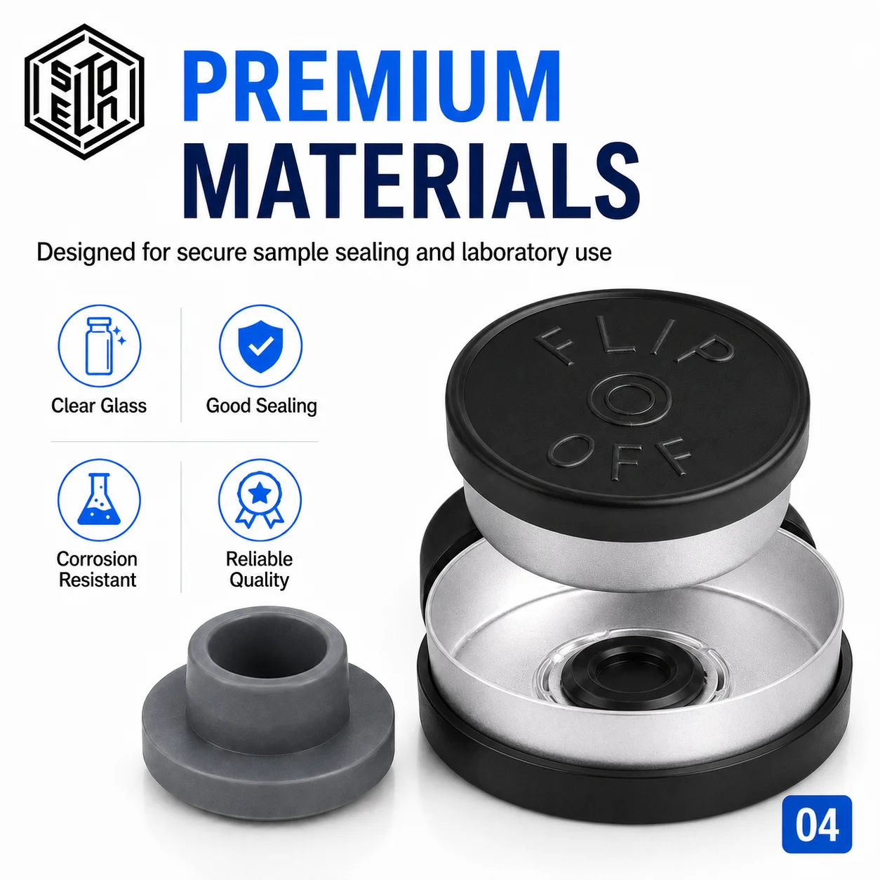 10ml Clear Headspace Sample Vials with Plastic Aluminum Flip Off Caps and Gray Rubber Stoppers Laboratory Bottles