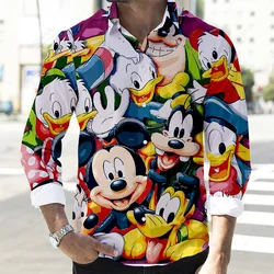 2022 outono mais recente moda tendência casual botão manga longa camisa disney mickey 3d impressão completa moda masculina lapela topo