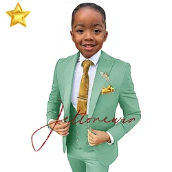 Turquoise Boys Suit 2-16 Years Old Jacket Pants Vest 3 Piece Set Kids Formal Wedding Tuxedo Gun Lapel Blazer Child