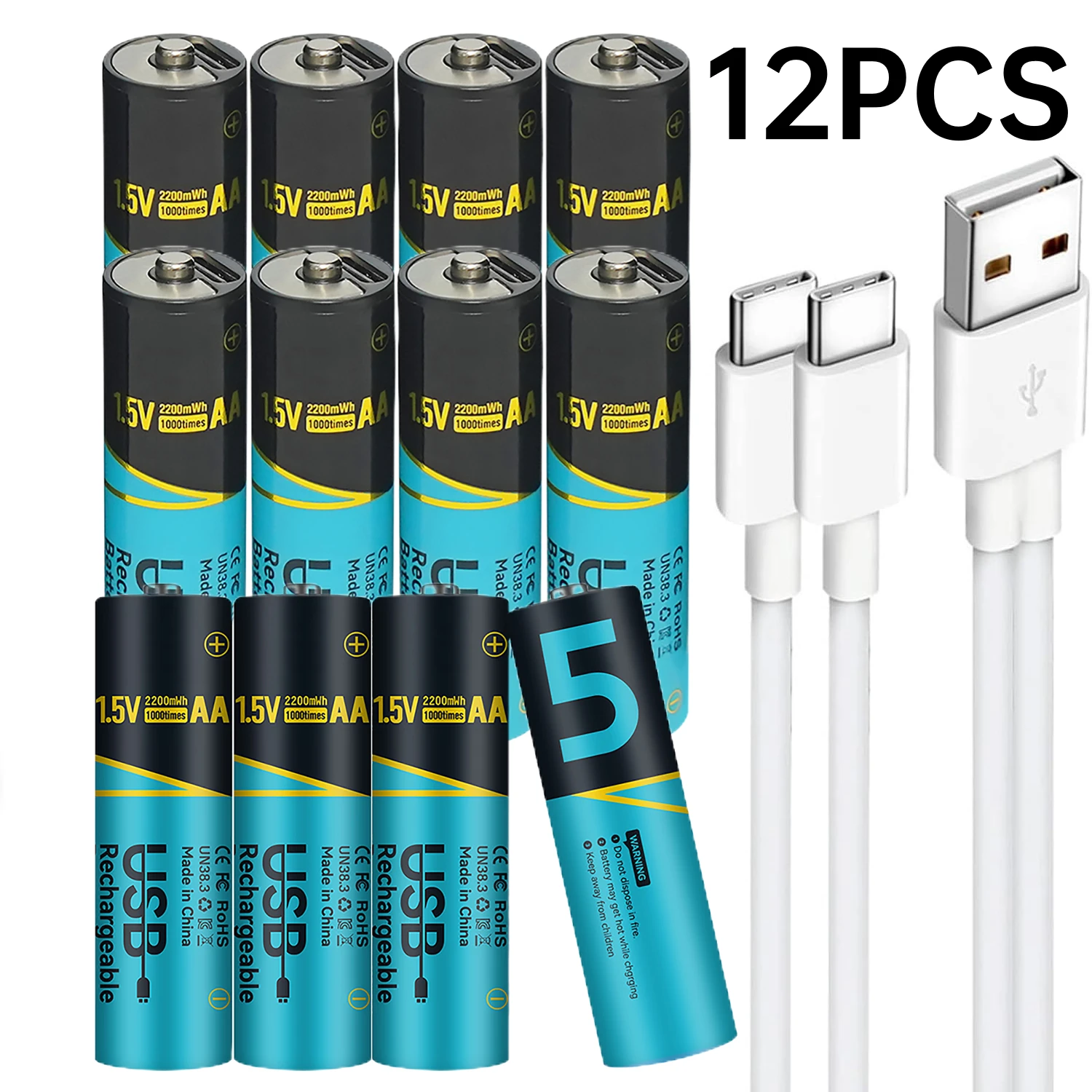 Skywolfeye 12pcs 1.5V 2200 mWh Lithium AA USB Rechargeable Batteries Usb C AA Battery for Remote Controls Electric Toys