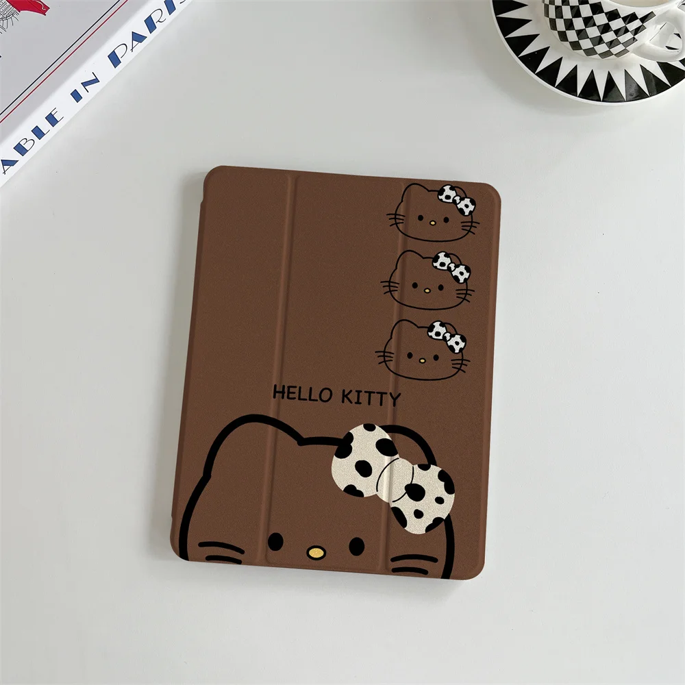 Cute coffee colored bow Hello Kitty suitable for A16 2024 11 inch 2025 Air 5/4 10.9-inch iPad 10 9.7 10.2/10.5 Mini 6/5 with pen
