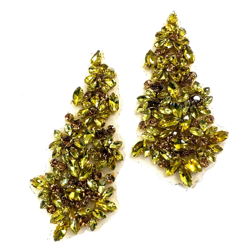 

HelluyerDc gold,champgane,silver,AB rhinestones beaded applique patch,6.5cm*13.5cmiron or sew on for hats,belt,clothing,shoses