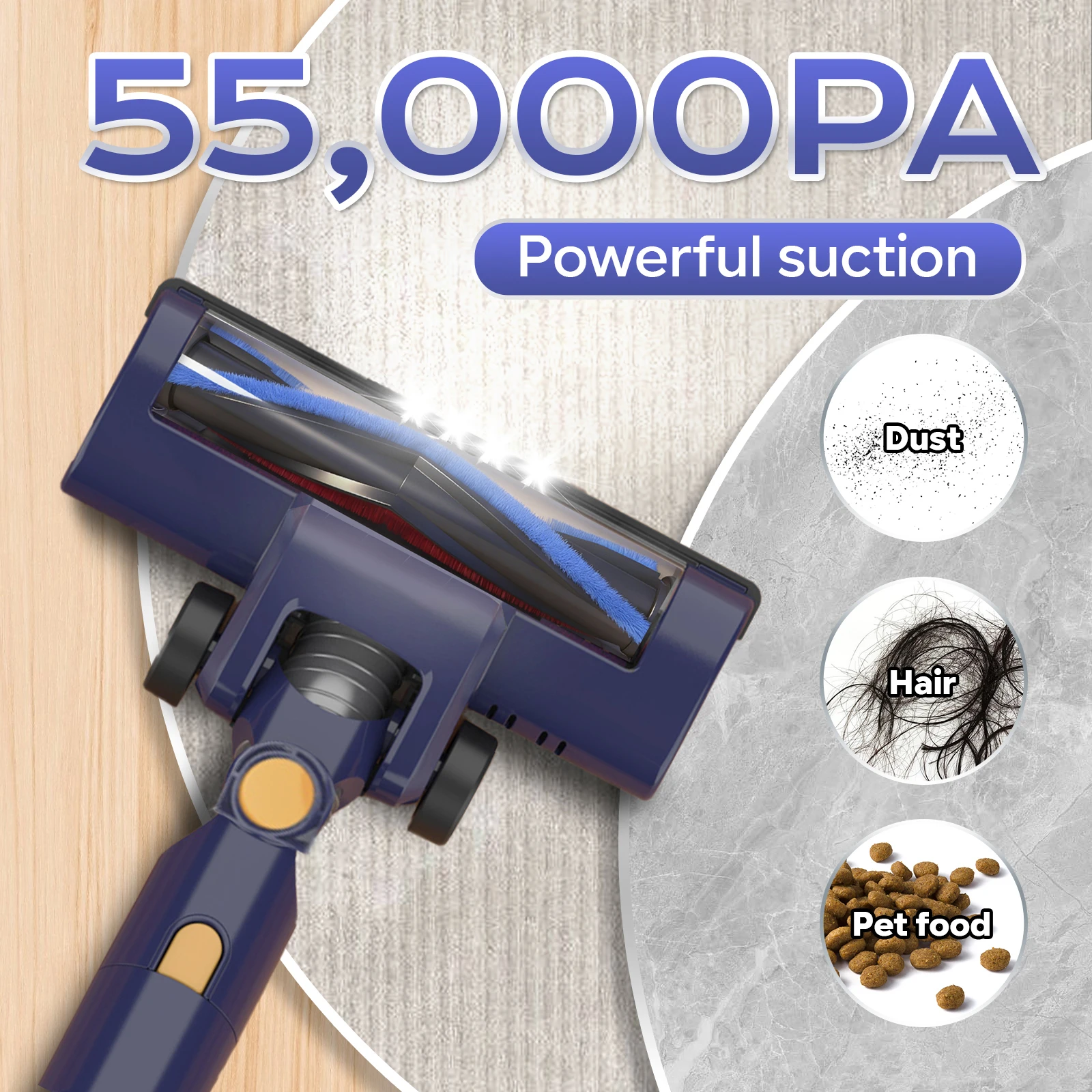 55KPa Aspiradora sin Cable Potente 40min Batería 8*2200mAh Tubo Plegable LED Escoba Eléctrica para Suelos Alfombras Coche