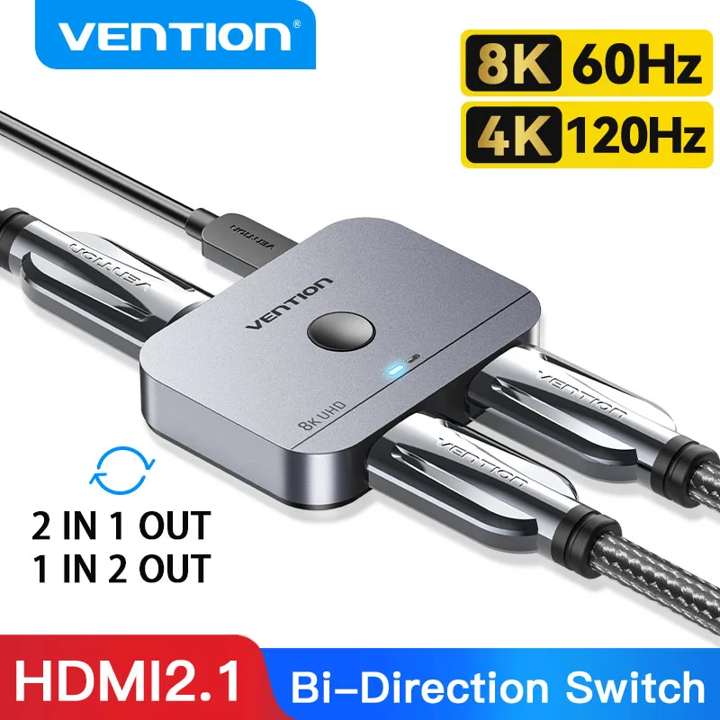 Vention HDMI 2.1 Splitter 8K 60Hz 4K 120Hz for TV Xiaomi Xbox Series X PS5/4 HDMI-compatible Monitor Projector HDMI 2.1 Switcher