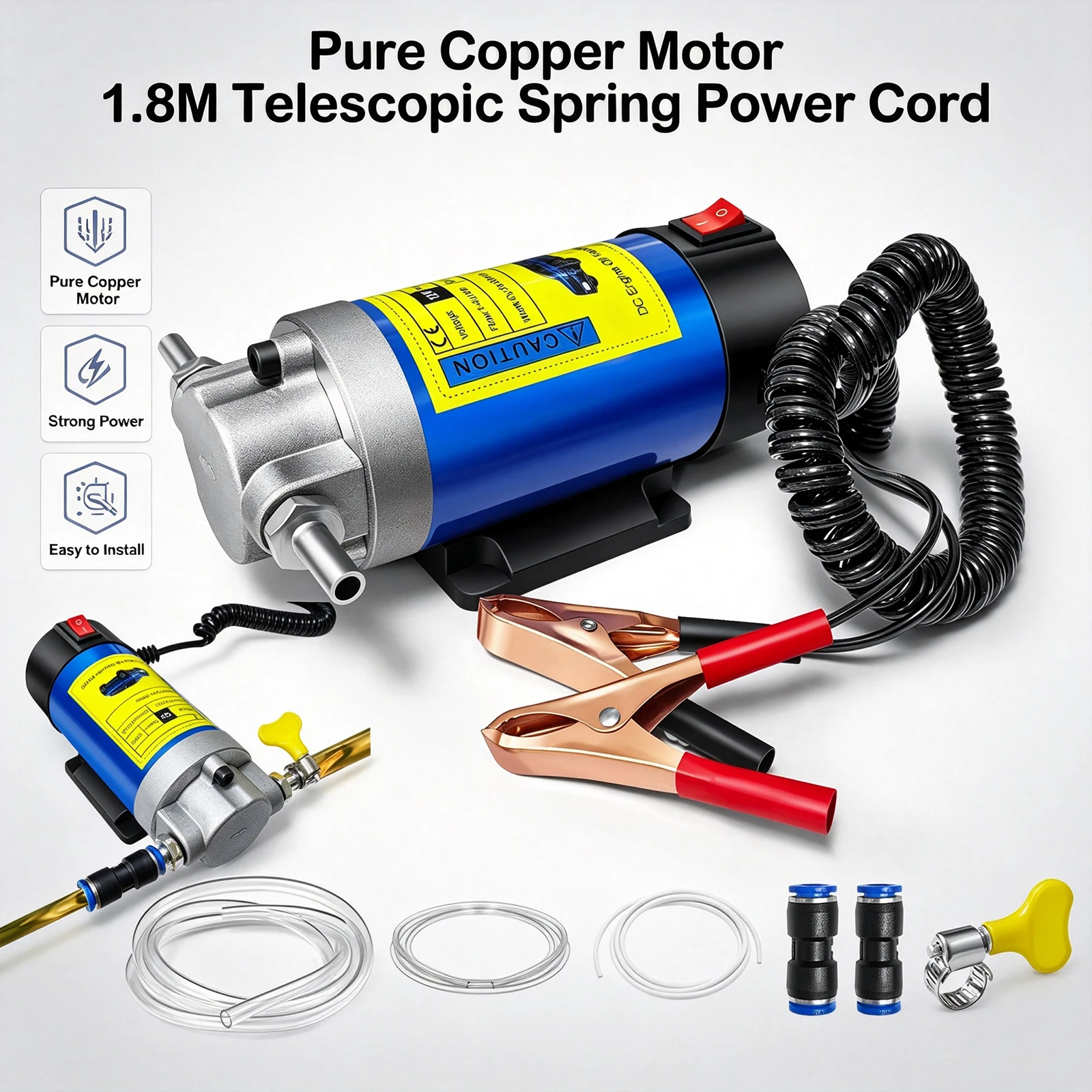 Tragbare 12-V-Ölpumpe 100 W, Diesel-/Kraftstoffabsaugpumpe – 1–3 l/min, 30-minuten-Betriebszyklus – für Motoröl, Diesel, Auto/Boot/Wohnmobil