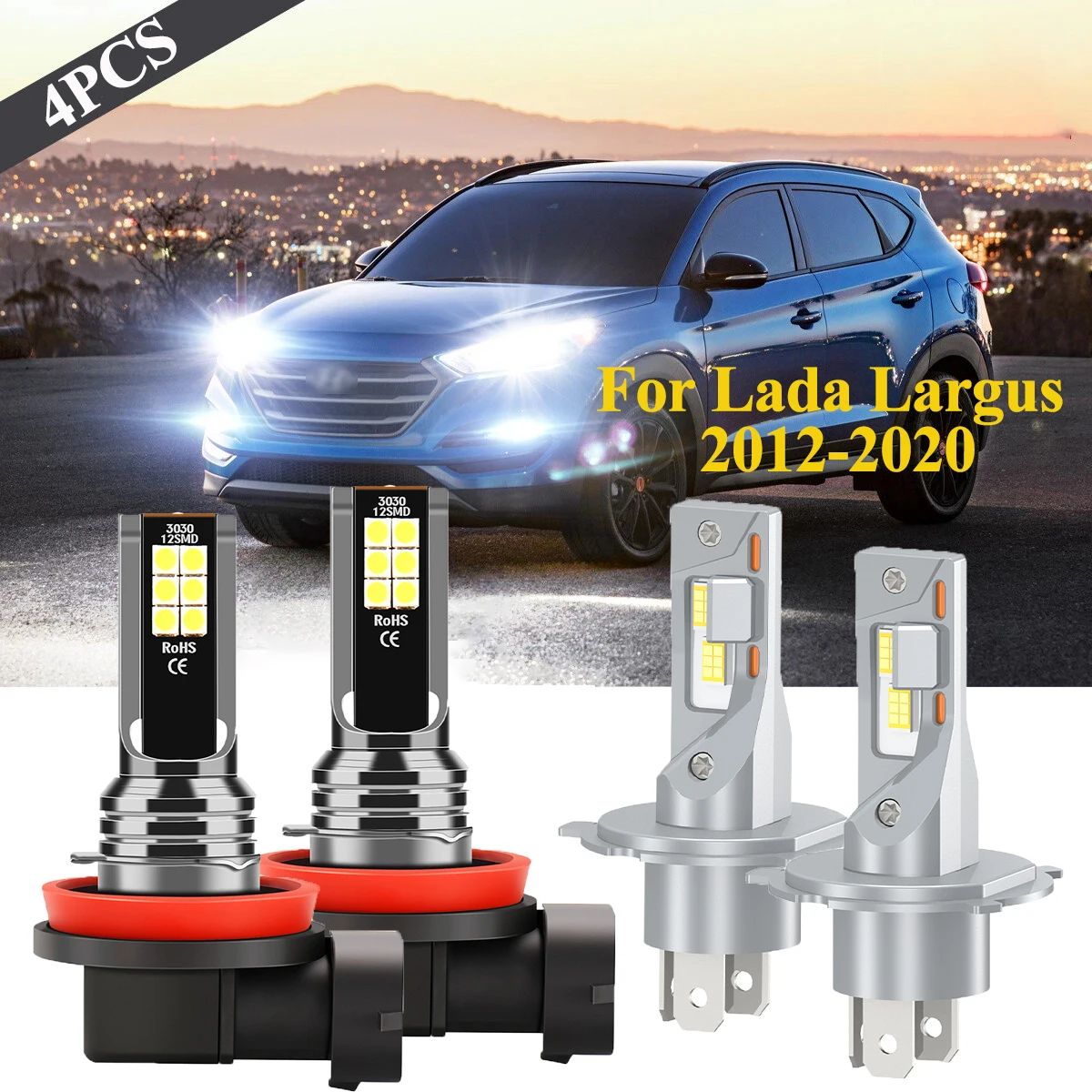 

For Lada Largus 2012-2020 Canbus H4 Hi/Lo Beam LED Headlight Bulbs 20000LM H11 Fog Light DC12-24V