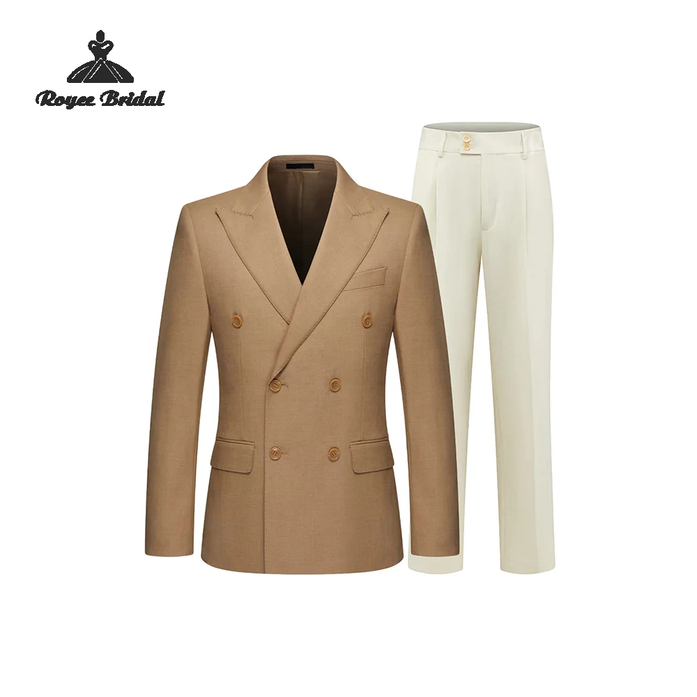 

Peak Lapel Two Piece Double Breasted Men's Suit Wedding 2026 Evening Business Suit Customized trajes para hombre
