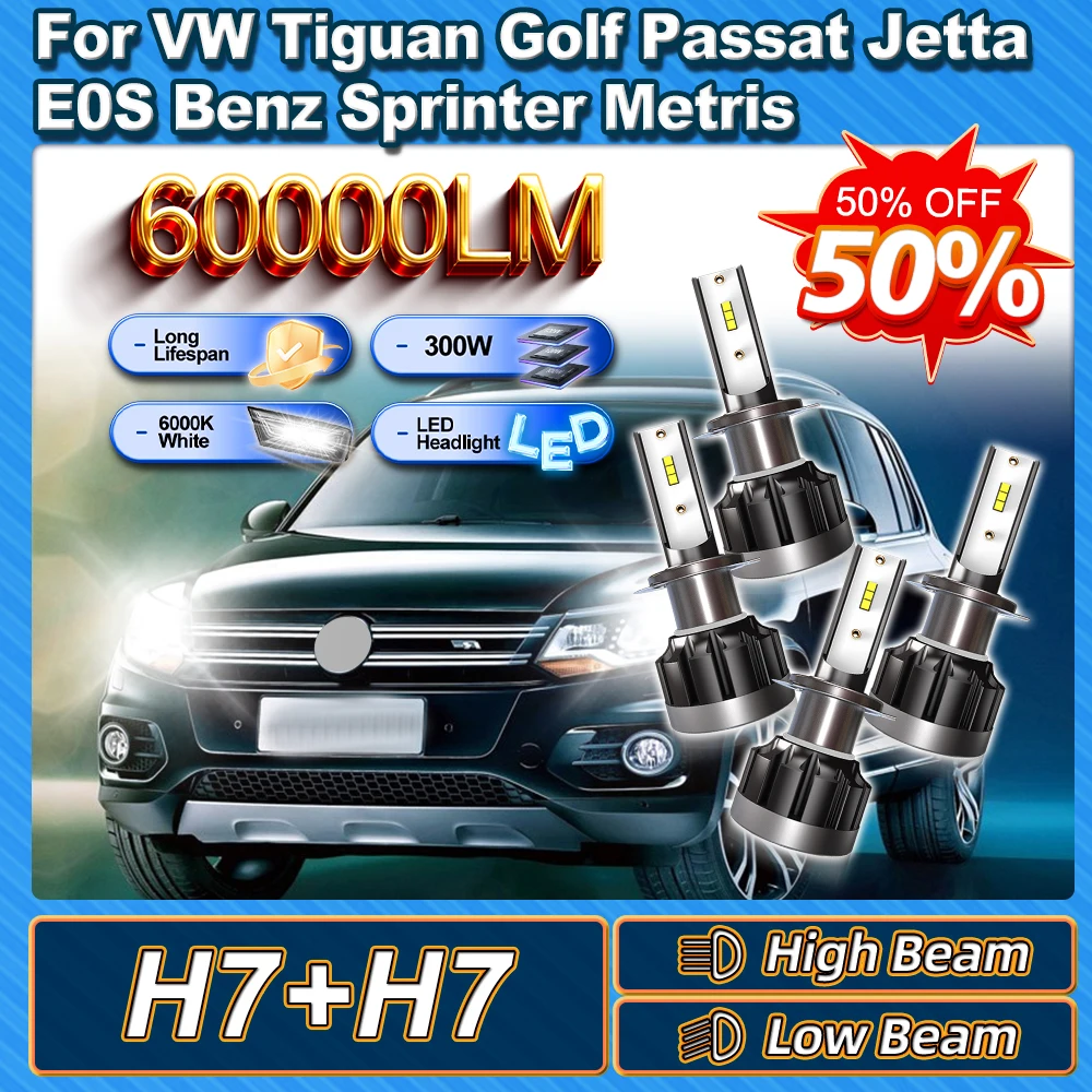 

For VW Tiguan Golf Passat Jetta E0S Benz Sprinter Metris H7 High Low Beam Headlight 60000LM Canbus No Error 300W High Quality