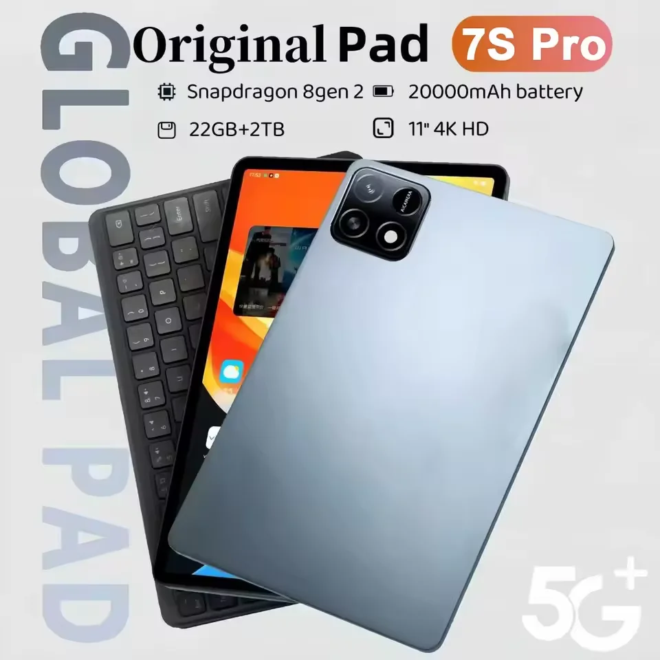 2025 Neuester Global First Tabletle Pad 7S Pro Android 14 Snapdragon 8Gen2 11 Zoll Soft Light Screen WiFi GPS WPS 5G PC