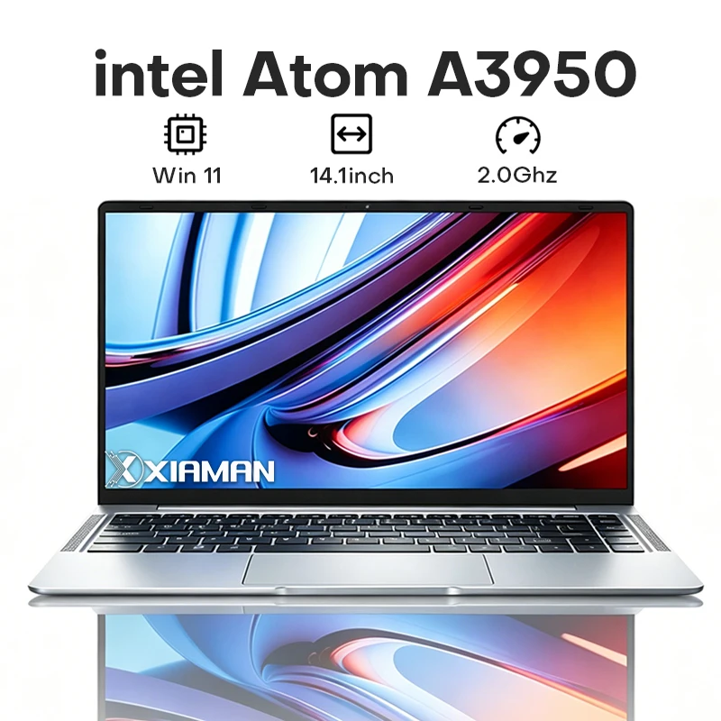 Computadora Portátil Xiaman con Pantalla HD de 14.1 Pulgadas, Windows 11 Pro, Intel Atom A3950, Ligera, para Oficina y Estudio
