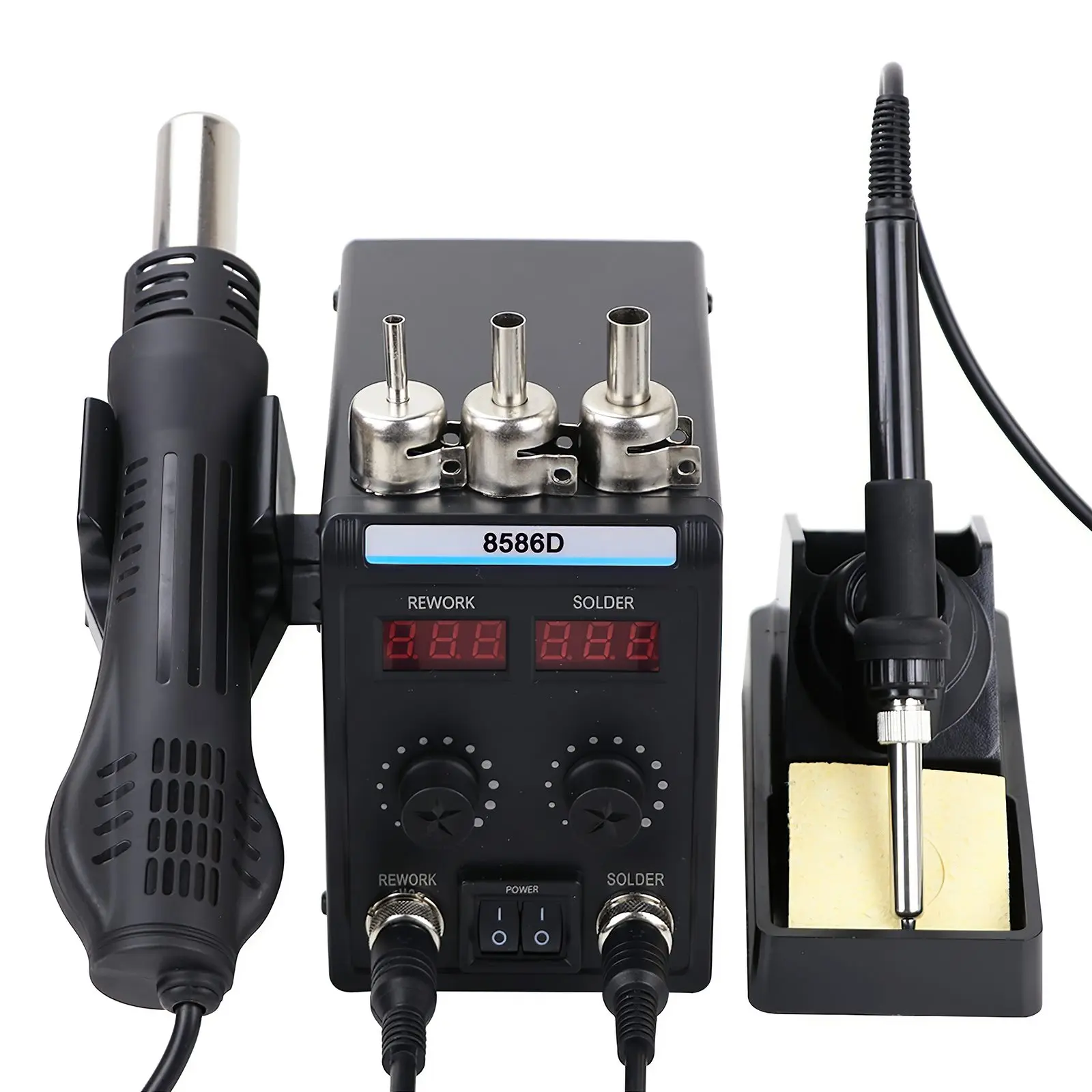 8586D Lötstation 2 IN 1 Heißluftpistole 2 Digitalanzeige Temperaturregulierung für Schweißen Nacharbeit für SMD-Reparatur Lötkolben